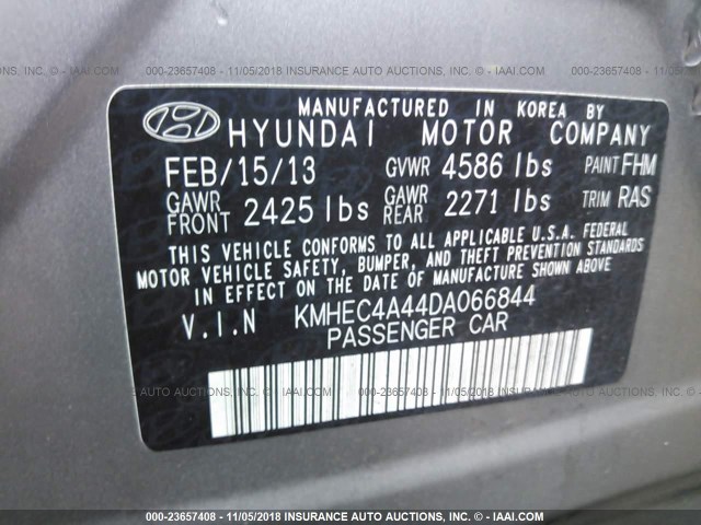 KMHEC4A44DA066844 - 2013 HYUNDAI SONATA HYBRID GRAY photo 9