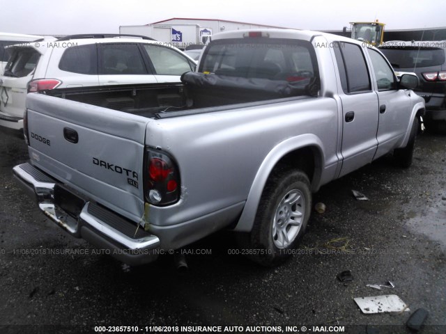 1D7HL48K64S651494 - 2004 DODGE DAKOTA QUAD SLT SILVER photo 4