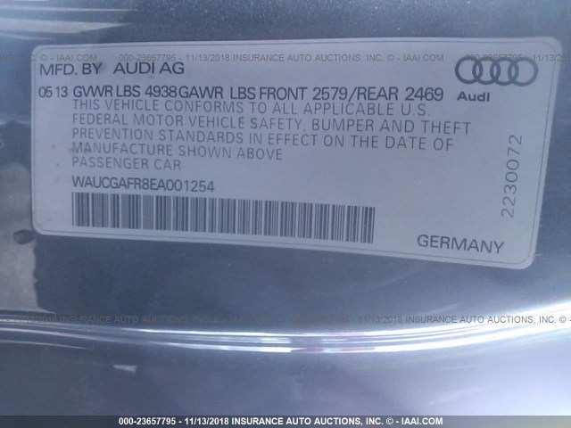 WAUCGAFR8EA001254 - 2014 AUDI S5 PREMIUM PLUS GRAY photo 9