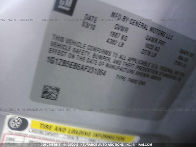 1G1ZB5EB6AF231064 - 2010 CHEVROLET MALIBU LS 银色 照片 9