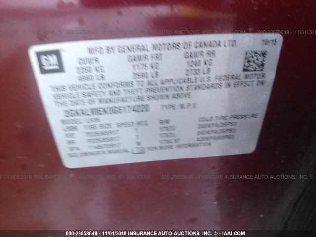 2GKALMEK0G6174220 - 2016 GMC TERRAIN SLE RED photo 9