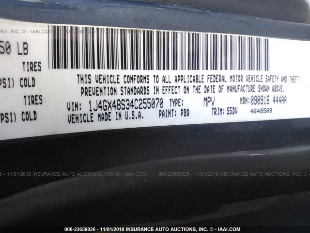 1J4GX48S34C255070 - 2004 JEEP GRAND CHEROKEE LAREDO/COLUMBIA/FREEDOM 蓝色 照片 9