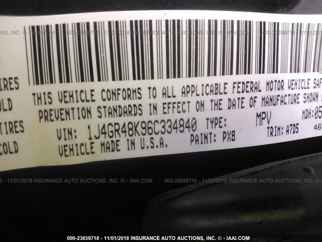 1J4GR48K96C334840 - 2006 JEEP GRAND CHEROKEE LAREDO/COLUMBIA/FREEDOM 黑色 照片 9