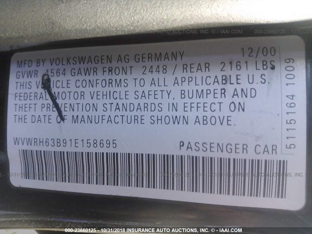 WVWRH63B91E158695 - 2001 VOLKSWAGEN PASSAT GLX 黑色 照片 9