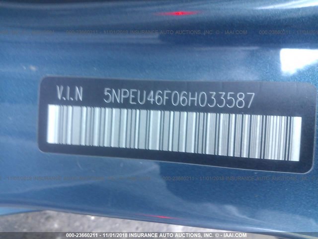 5NPEU46F06H033587 - 2006 HYUNDAI SONATA GLS/LX BLUE photo 9