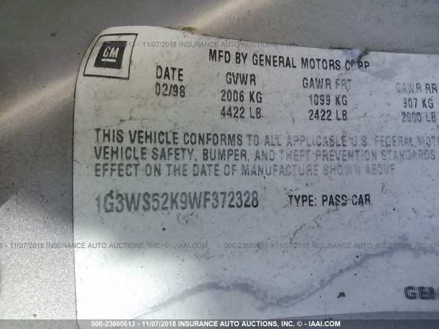 1G3WS52K9WF372328 - 1998 OLDSMOBILE INTRIGUE GL SILVER photo 9