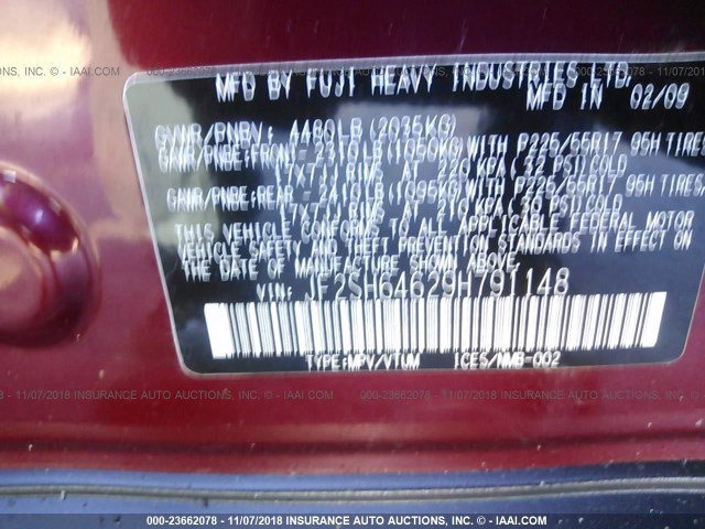 JF2SH64629H791148 - 2009 SUBARU FORESTER 2.5X LIMITED RED photo 9