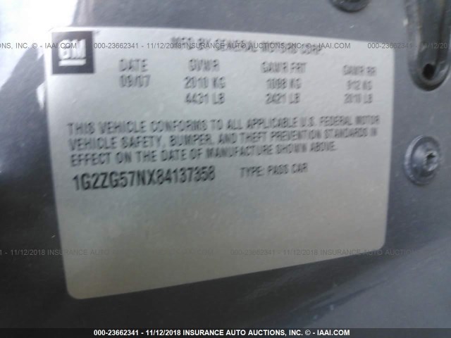 1G2ZG57NX84137358 - 2008 PONTIAC G6 SE GRAY photo 9