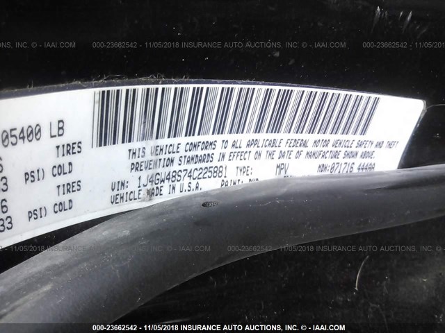 1J4GW48S74C225881 - 2004 JEEP GRAND CHEROKEE LAREDO/COLUMBIA/FREEDOM 黑色 照片 9