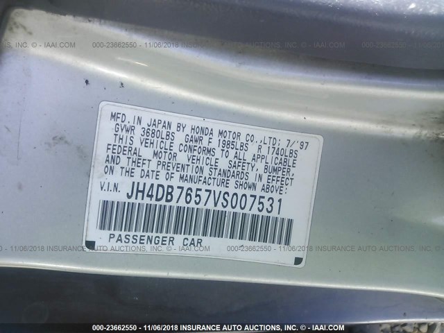 JH4DB7657VS007531 - 1997 ACURA INTEGRA LS SILVER photo 9