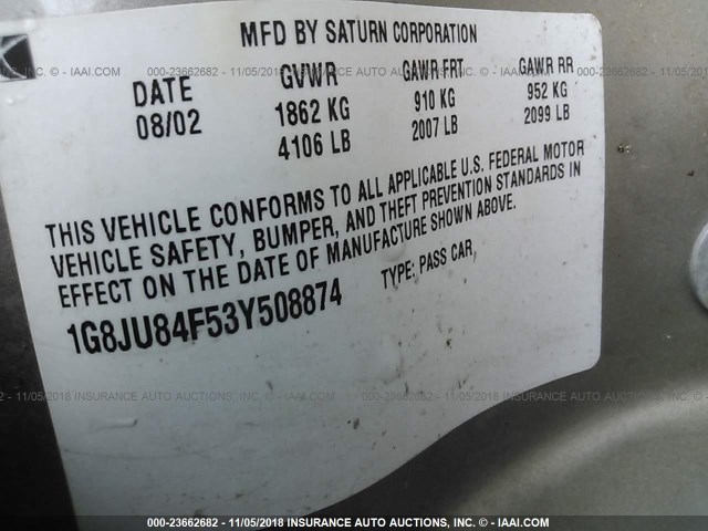 1G8JU84F53Y508874 - 2003 SATURN LW200 SILVER photo 9