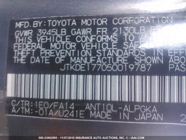 JTKDE177050019787 - 2005 TOYOTA SCION TC 灰色 照片 9