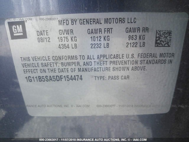 1G11B5SA5DF154474 - 2013 CHEVROLET MALIBU LS BLUE photo 9