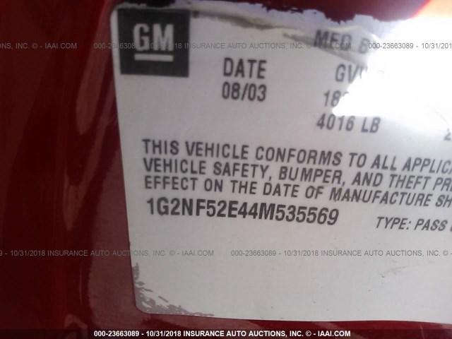 1G2NF52E44M535569 - 2004 PONTIAC GRAND AM SE1 RED photo 9