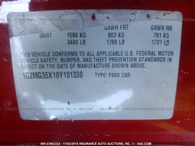 1G2MG35X18Y101330 - 2008 PONTIAC SOLSTICE GXP RED photo 9