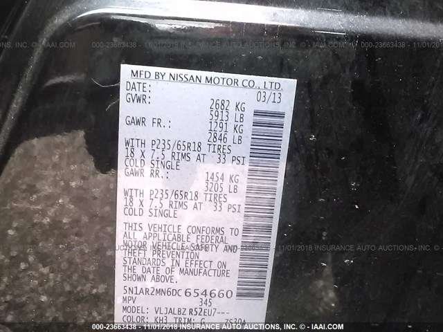 5N1AR2MN6DC654660 - 2013 NISSAN PATHFINDER S/SV/SL/PLATINUM BLACK photo 9