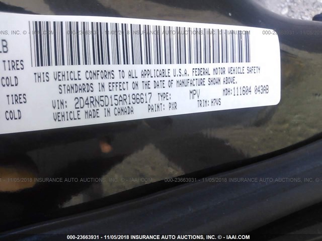 2D4RN5D15AR196617 - 2010 DODGE GRAND CARAVAN SXT BLACK photo 9