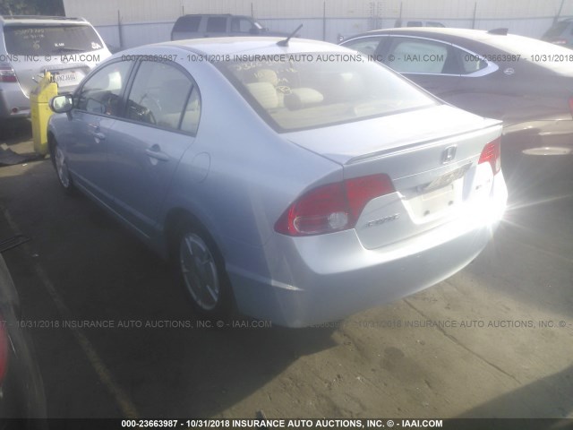 JHMFA36207S030100 - 2007 HONDA CIVIC HYBRID BLUE photo 3