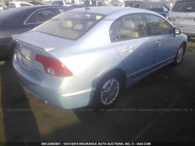 JHMFA36207S030100 - 2007 HONDA CIVIC HYBRID BLUE photo 4