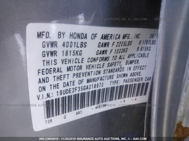 19UDE2F35GA018970 - 2016 ACURA ILX WATCH PLUS SILVER photo 9