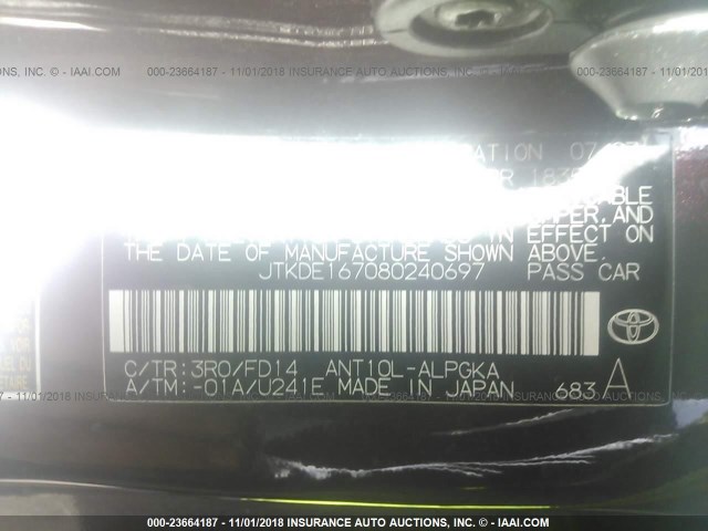 JTKDE167080240697 - 2008 TOYOTA SCION TC 栗色 照片 9