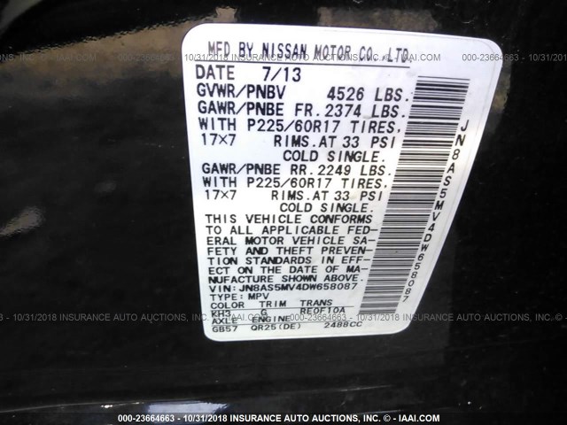 JN8AS5MV4DW658087 - 2013 NISSAN ROGUE S/SV BLACK photo 9