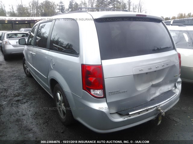 2C4RDGCG3CR284764 - 2012 DODGE GRAND CARAVAN SXT SILVER photo 3