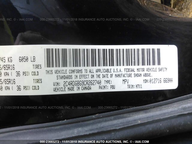 2C4RDGBG9CR262740 - 2012 DODGE GRAND CARAVAN SE BLUE photo 9