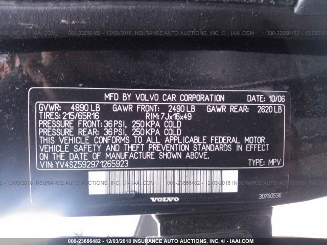 YV4SZ592971265923 - 2007 VOLVO XC70 BLACK photo 9