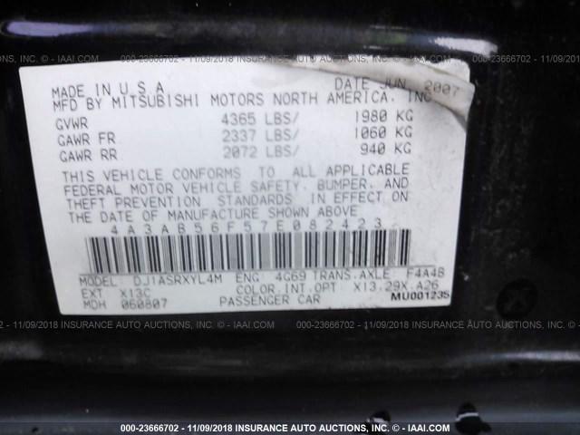 4A3AB56F57E082423 - 2007 MITSUBISHI GALANT ES PREMIUM/LS PREMIUM BLACK photo 9