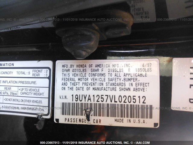19UYA1257VL020512 - 1997 ACURA 2.2CL Qara foto 9