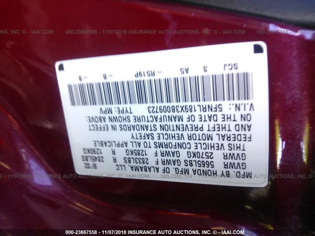 5FNRL189X3B009723 - 2003 HONDA ODYSSEY EXL 红色 照片 9