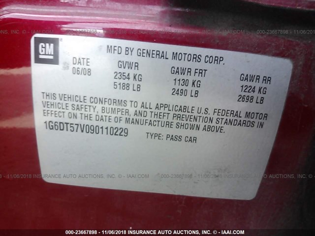 1G6DT57V090110229 - 2009 CADILLAC CTS HI FEATURE V6 RED photo 9