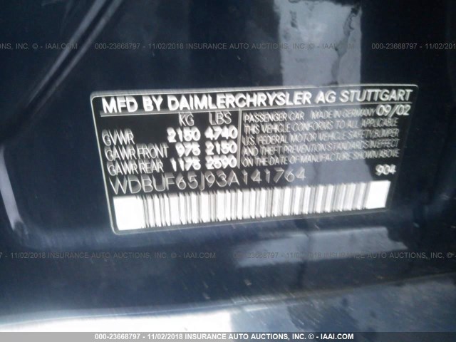 WDBUF65J93A141764 - 2003 MERCEDES-BENZ E 320 BLUE photo 9