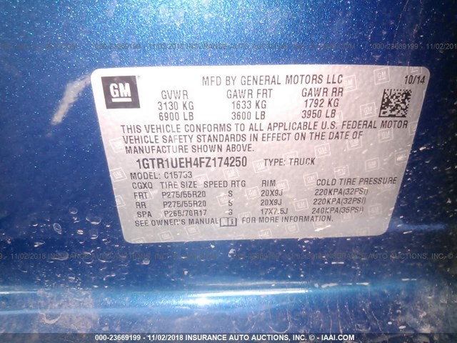 1GTR1UEH4FZ174250 - 2015 GMC SIERRA C1500 SLE BLUE photo 9