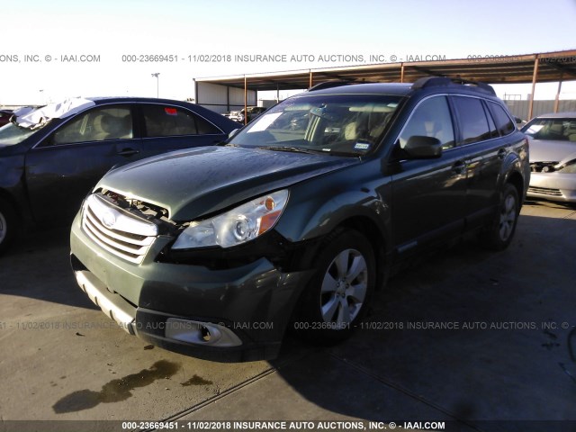 4S4BRCKC8A3363908 - 2010 SUBARU OUTBACK 2.5I LIMITED GREEN photo 2