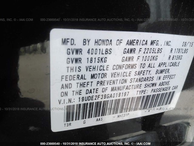 19UDE2F39GA019197 - 2016 ACURA ILX WATCH PLUS BLACK photo 9