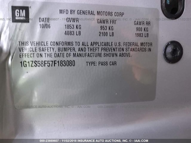 1G1ZS58F57F183080 - 2007 CHEVROLET MALIBU LS GRAY photo 9