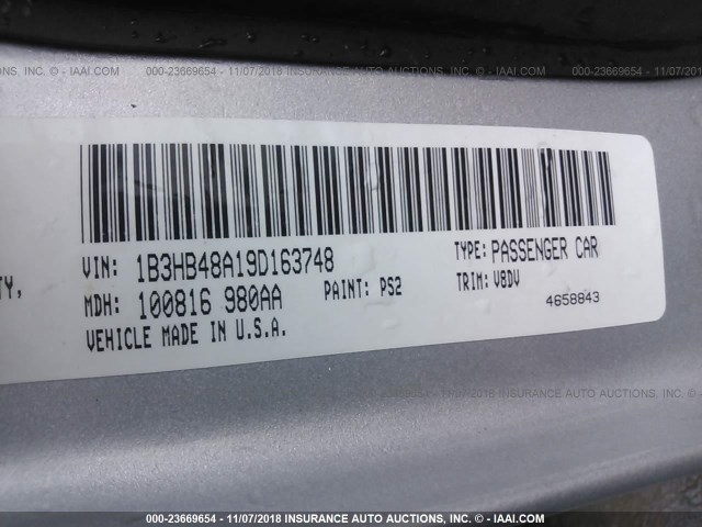 1B3HB48A19D163748 - 2009 DODGE CALIBER SXT SILVER photo 9