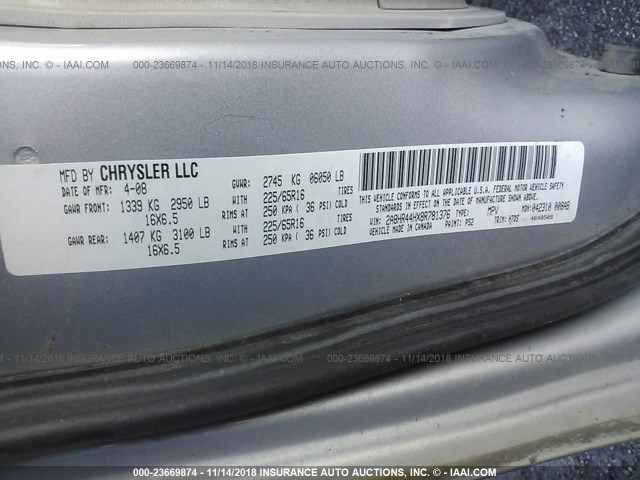 2A8HR44HX8R781376 - 2008 CHRYSLER TOWN & COUNTRY LX SILVER photo 9