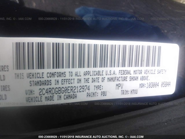 2C4RDGBG0ER212974 - 2014 DODGE GRAND CARAVAN SE Dark Blue photo 9