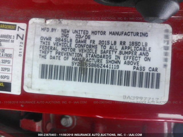 5Y2SL65866Z441119 - 2006 PONTIAC VIBE RED photo 9