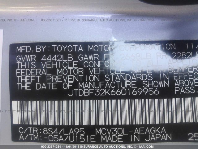 JTDBF32K660169956 - 2006 TOYOTA CAMRY LE/XLE 浅蓝色 照片 9