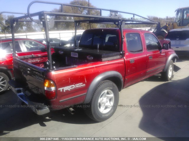 5TEGN92N24Z436349 - 2004 TOYOTA TACOMA DOUBLE CAB PRERUNNER RED photo 4