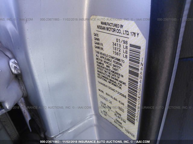 1N4AB41D5WC733066 - 1998 NISSAN SENTRA E/XE/GXE/GLE SILVER photo 9