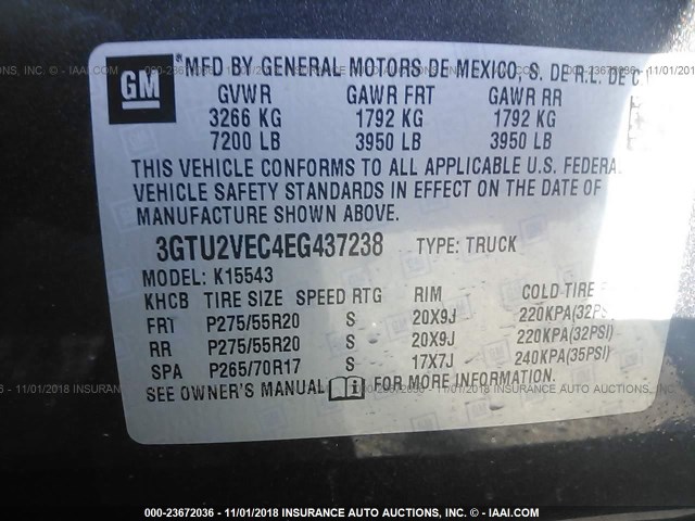 3GTU2VEC4EG437238 - 2014 GMC SIERRA K1500 SLT BLACK photo 9