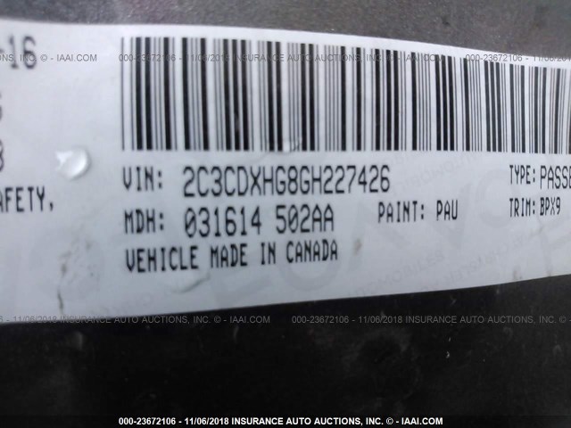 2C3CDXHG8GH227426 - 2016 DODGE CHARGER SXT GRAY photo 9