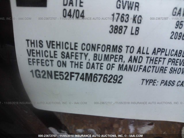 1G2NE52F74M676292 - 2004 PONTIAC GRAND AM SE MAROON photo 9