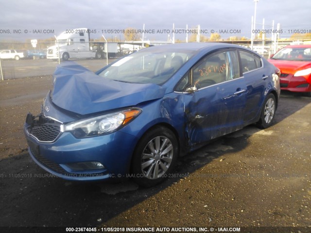 KNAFX4A8XF5361424 - 2015 KIA FORTE EX BLUE photo 2