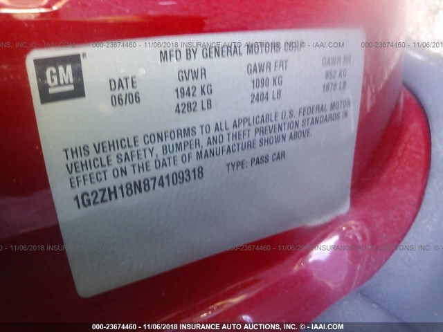 1G2ZH18N874109318 - 2007 PONTIAC G6 GT RED photo 9